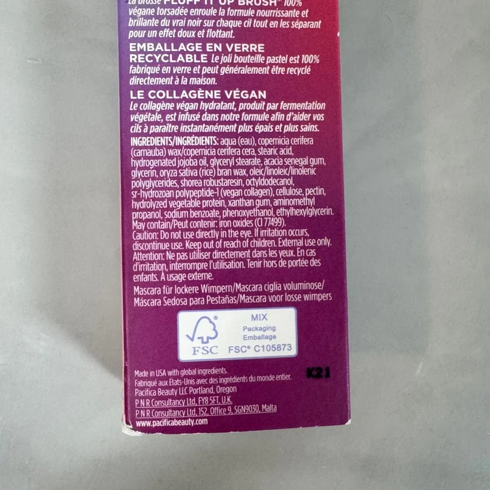 Pacifica Vegan Collagen Fluffy Lash‎ Mascara Feathery Fluttery Lashes 7g/.24 oz